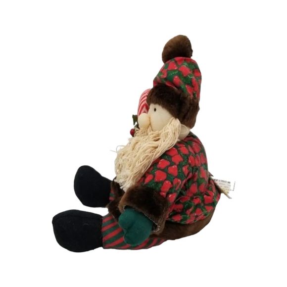 Brown Fur Santa Yarn Beard Candy Cane Plush Toy Albert E Price Cotton - Picture 5 of 6